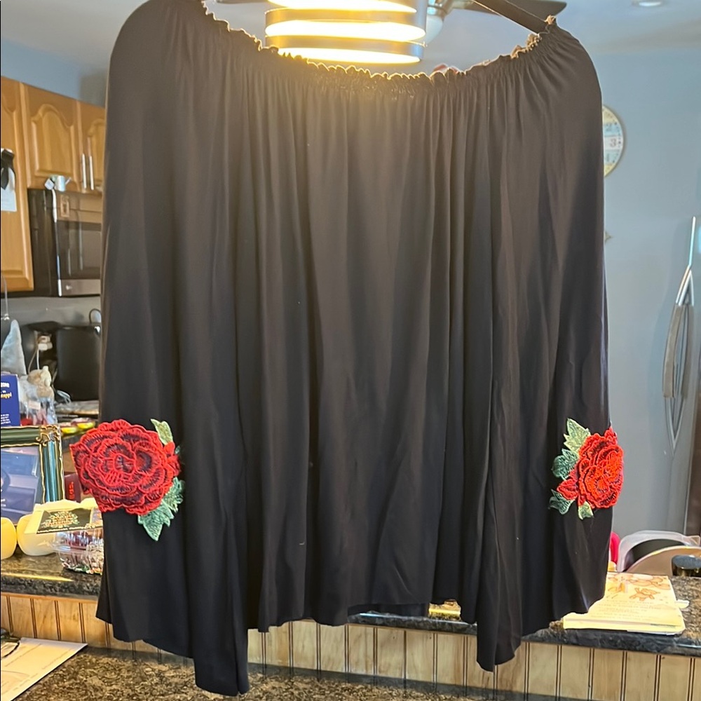 Elegant Black Top with Floral Embroidery
